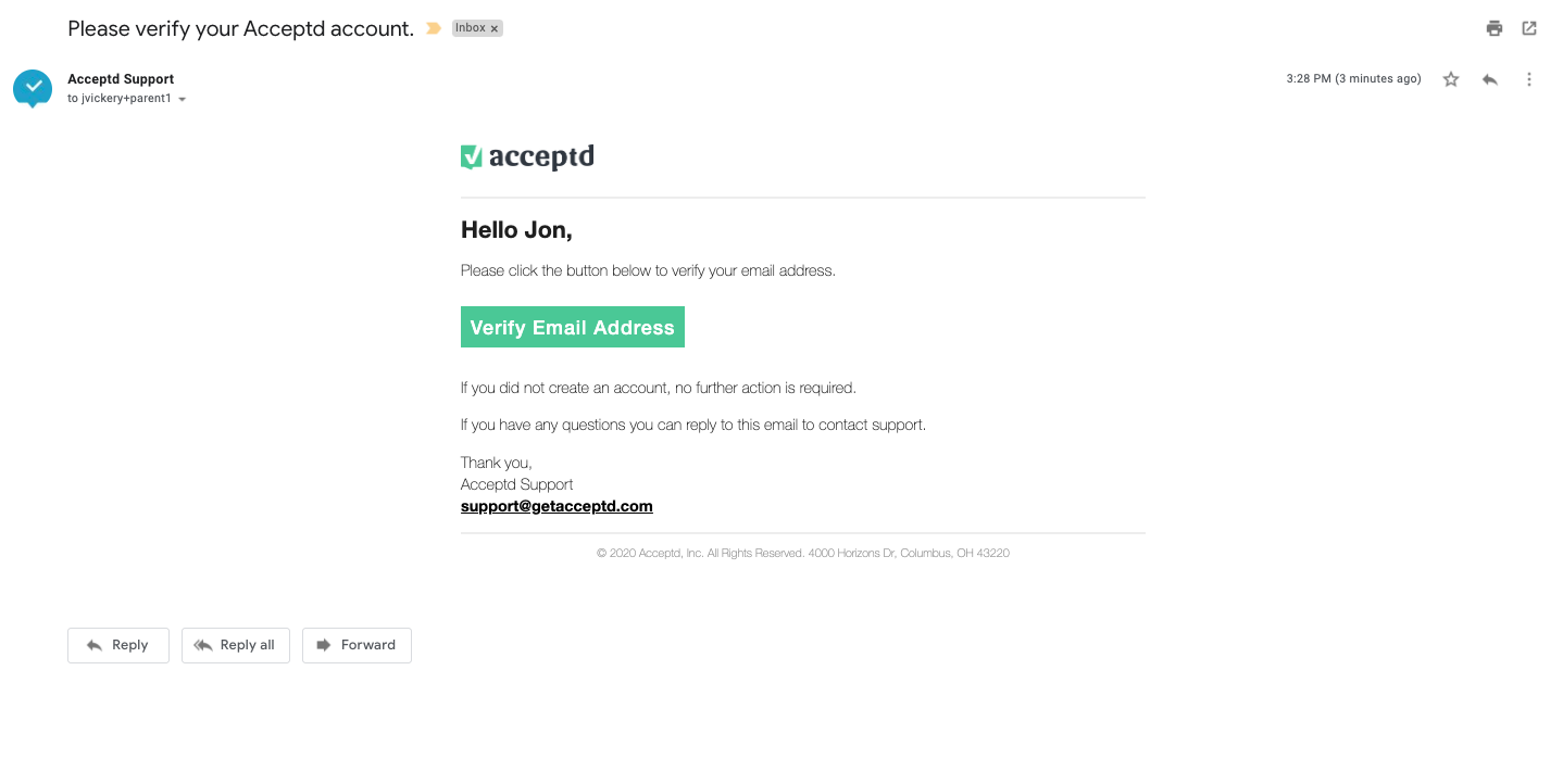 Verify Account / Verification Email – Acceptd - Support